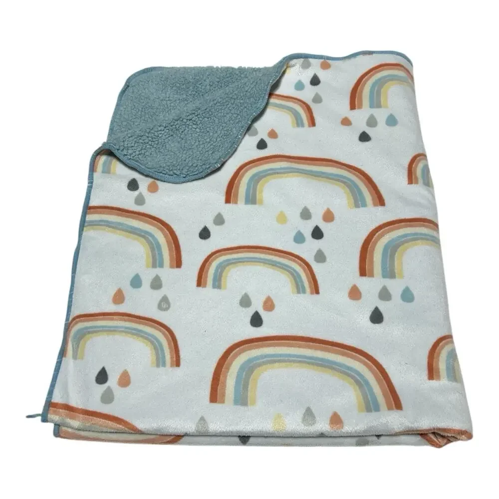 Fisher-Price In The Clouds Baby Blanket Rainbow Rain Blue Sherpa